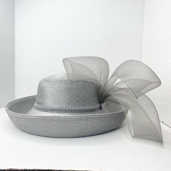 Vintage Glory II Womens Gray Straw Hat with Mesh Detail Derby Church Wedding main image 11